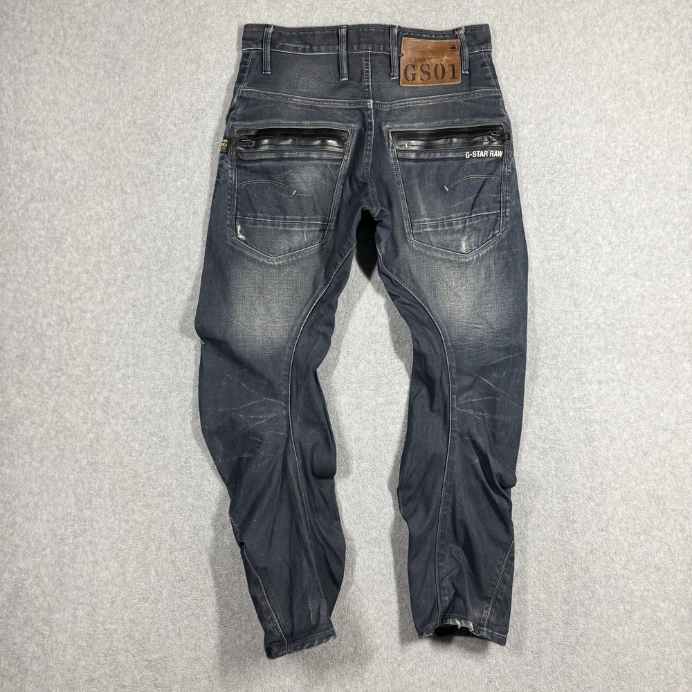 G-Star Raw Riley Loose Tapered Jeans Mens 30x30 Dark Wash Distressed Zip Pockets